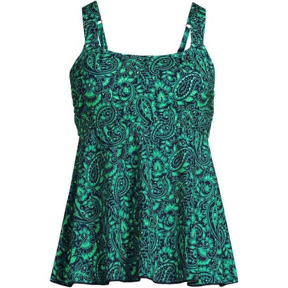 Lands' End Other - Land’s End Plus Size Flutter Tankini soft cup top Navy Emerald Decor Paisley L